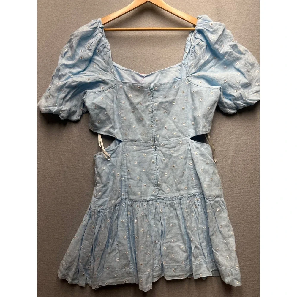 Lilly Pulitzer Kylannd Embroidered Linen Cut-Out Dress Hydra Blue Daisy 16 NEW